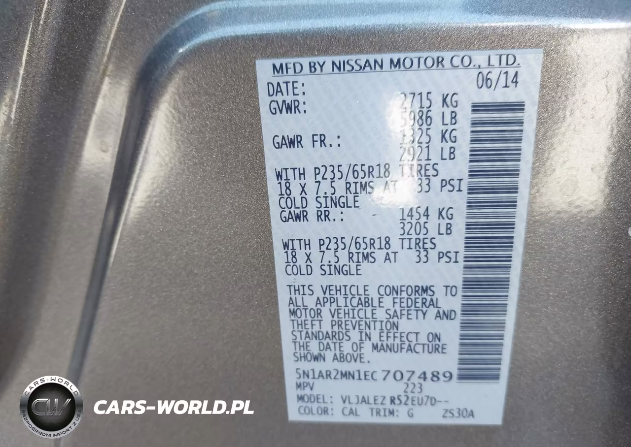 2014 Nissan Pathfinder Sv VIN:5N1AR2MN1EC707489 - 9