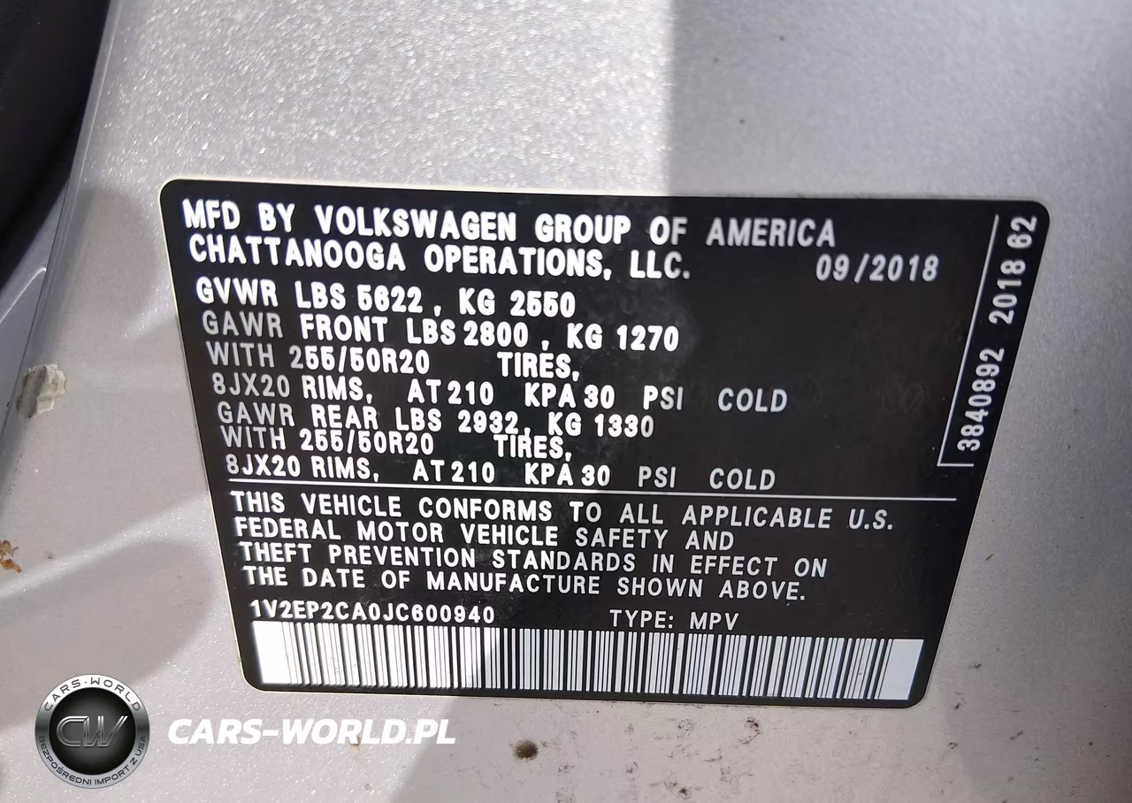 2018 Volkswagen Atlas 2.0T Sel VIN:1V2EP2CA0JC600940 - 9