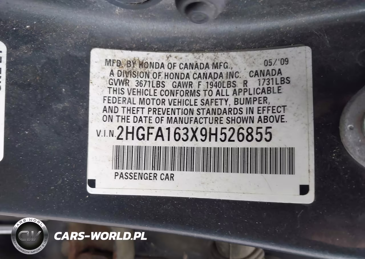 2009 Honda Civic Vp VIN:2HGFA163X9H526855 - 9