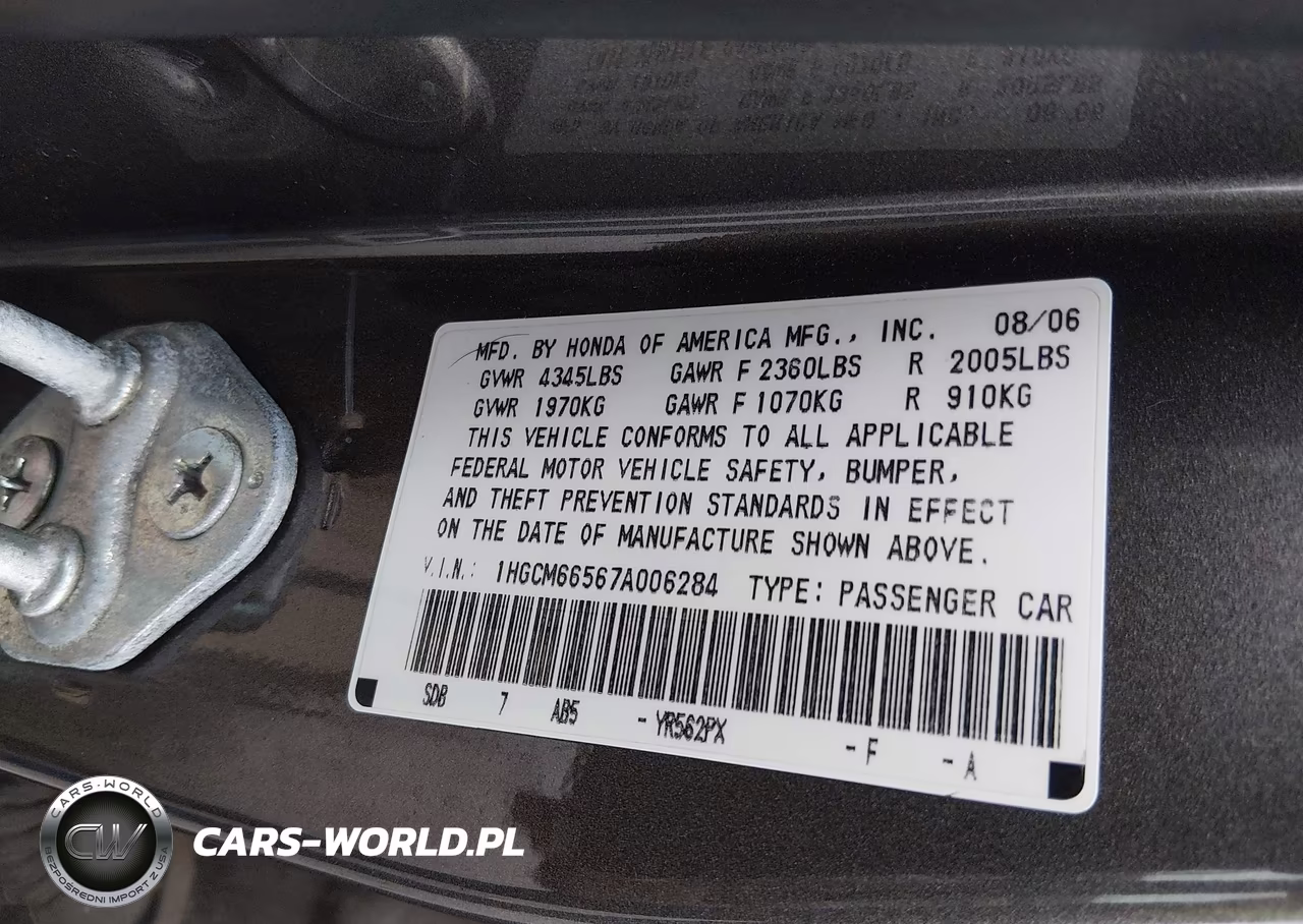 2007 Honda Accord 3.0 Ex VIN:1HGCM66567A006284 - 9