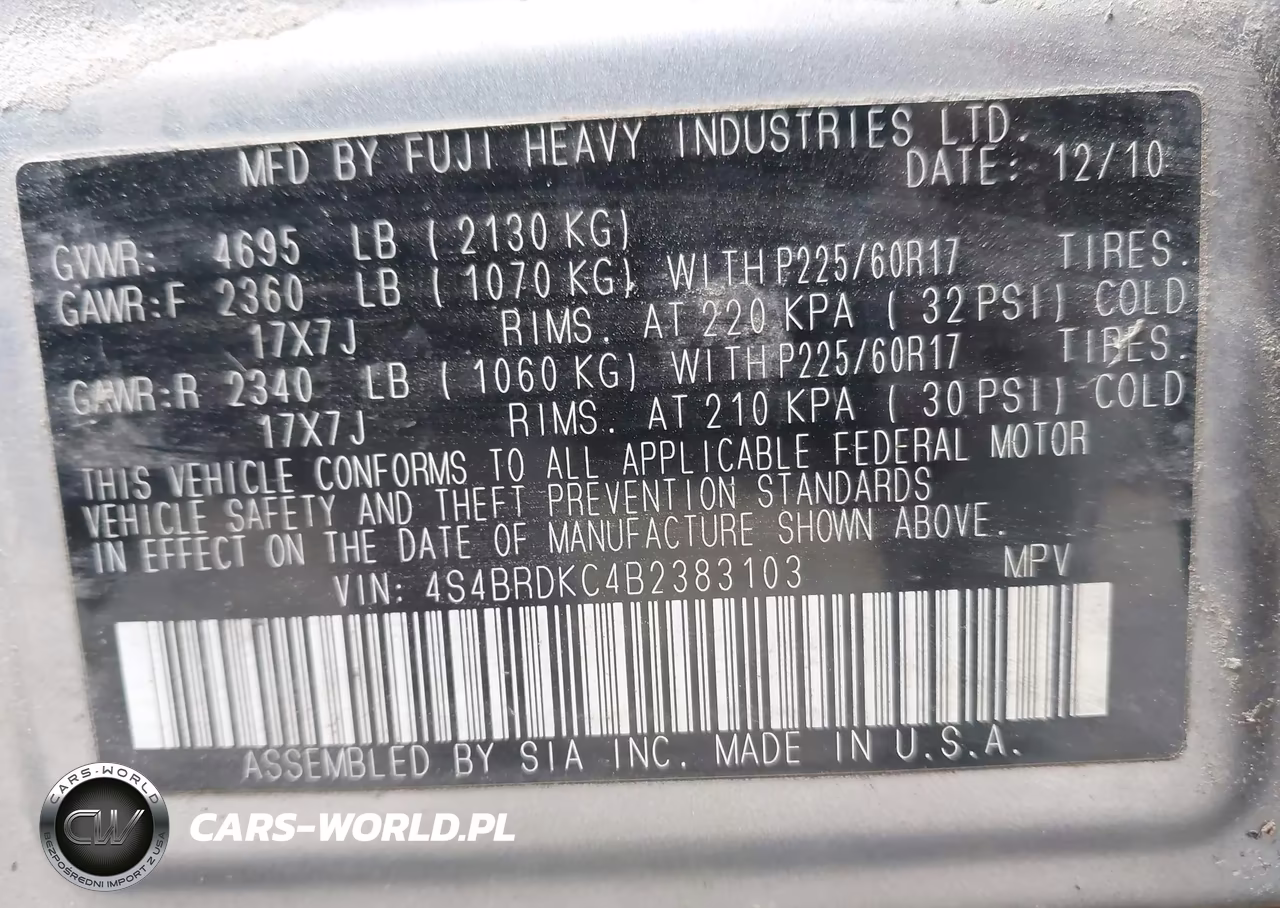 2011 Subaru Outback VIN:4S4BRDKC4B2383103 - 9