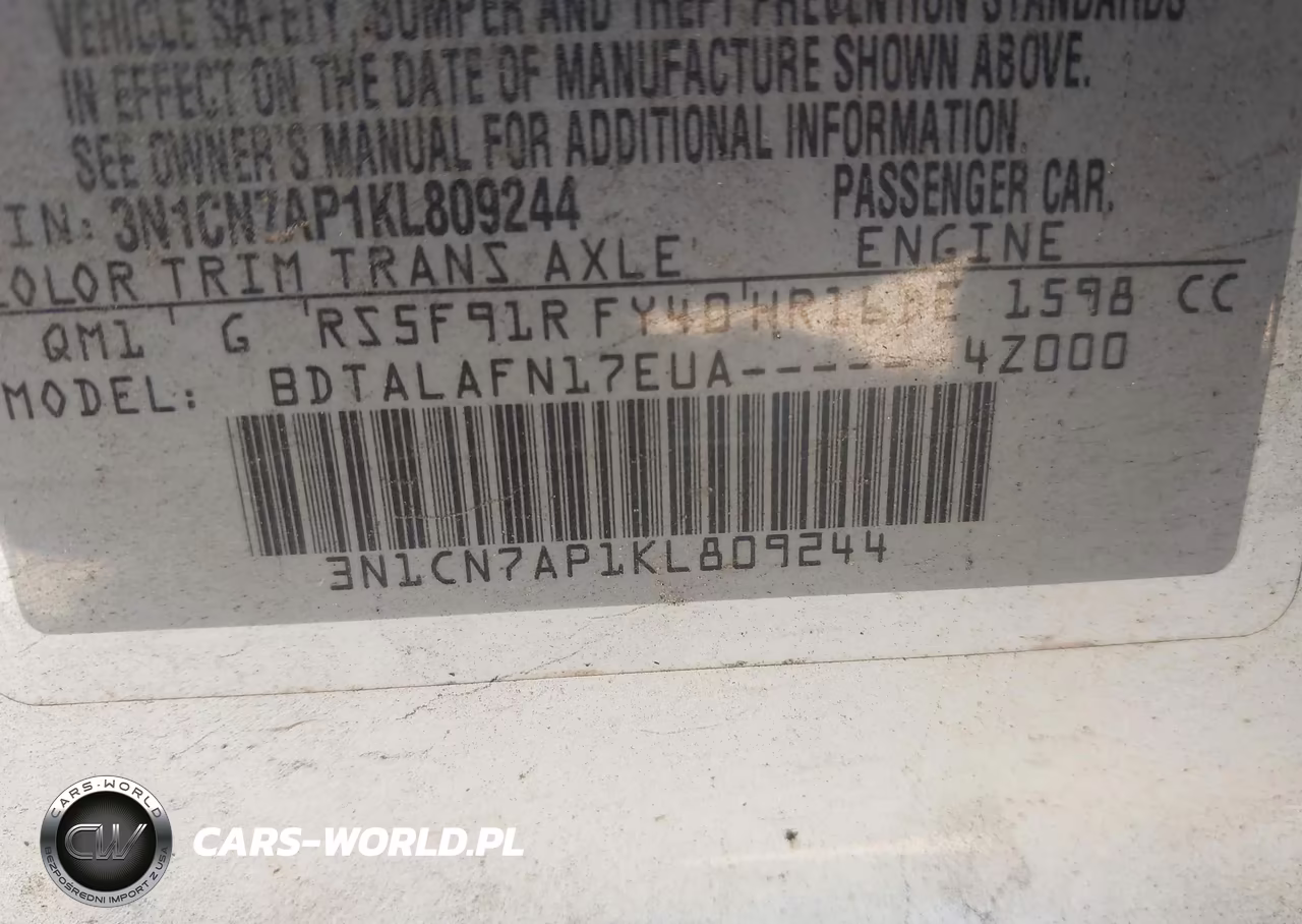 2019 Nissan Versa 1.6 S VIN:3N1CN7AP1KL809244 - 9