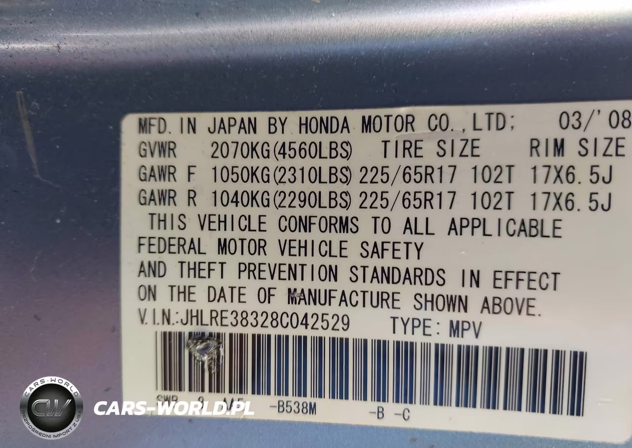 2008 Honda Cr-V Lx VIN:JHLRE38328C042529 - 9