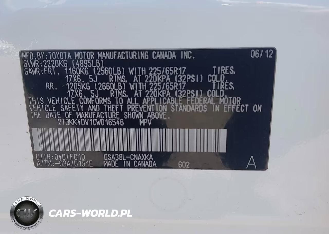 2012 Toyota Rav4 Base V6 VIN:2T3KK4DV1CW016546 - 9