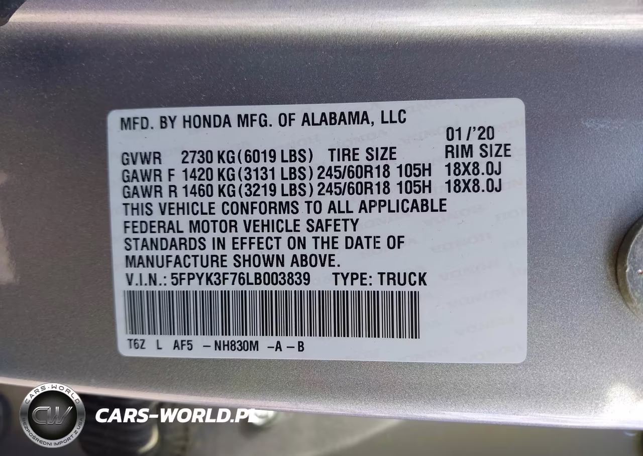 2020 Honda Ridgeline Rtl-E VIN:5FPYK3F76LB003839 - 9
