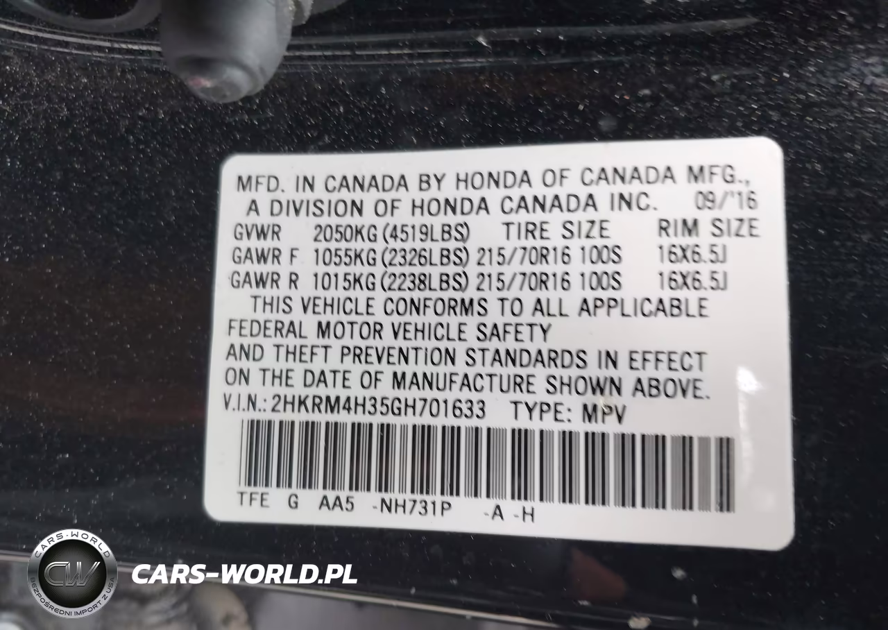 2016 Honda Cr-V Lx VIN:2HKRM4H35GH701633 - 9