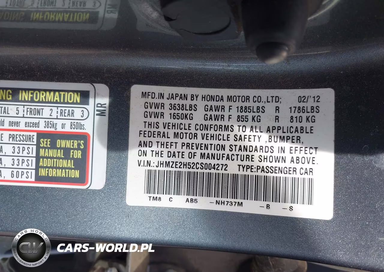 2012 Honda Insight Lx VIN:JHMZE2H52CS004272 - 9