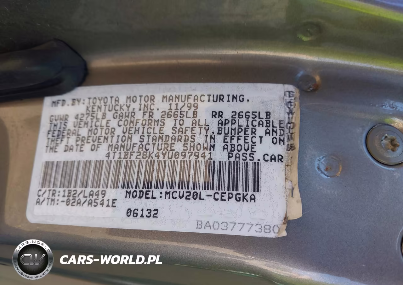 2000 Toyota Camry Xle V6 VIN:4T1BF28K4YU097941 - 9