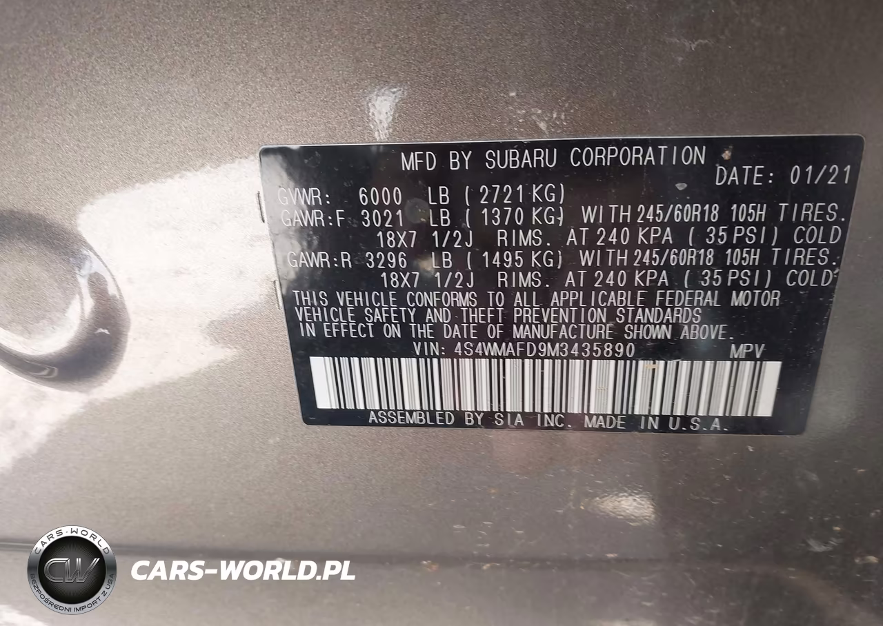 2021 Subaru Ascent Premium VIN:4S4WMAFD9M3435890 - 9