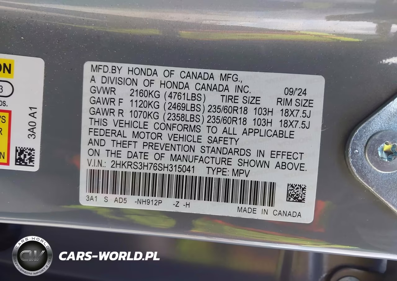 2025 Honda Cr-V Ex-L 2Wd VIN:2HKRS3H76SH315041 - 9