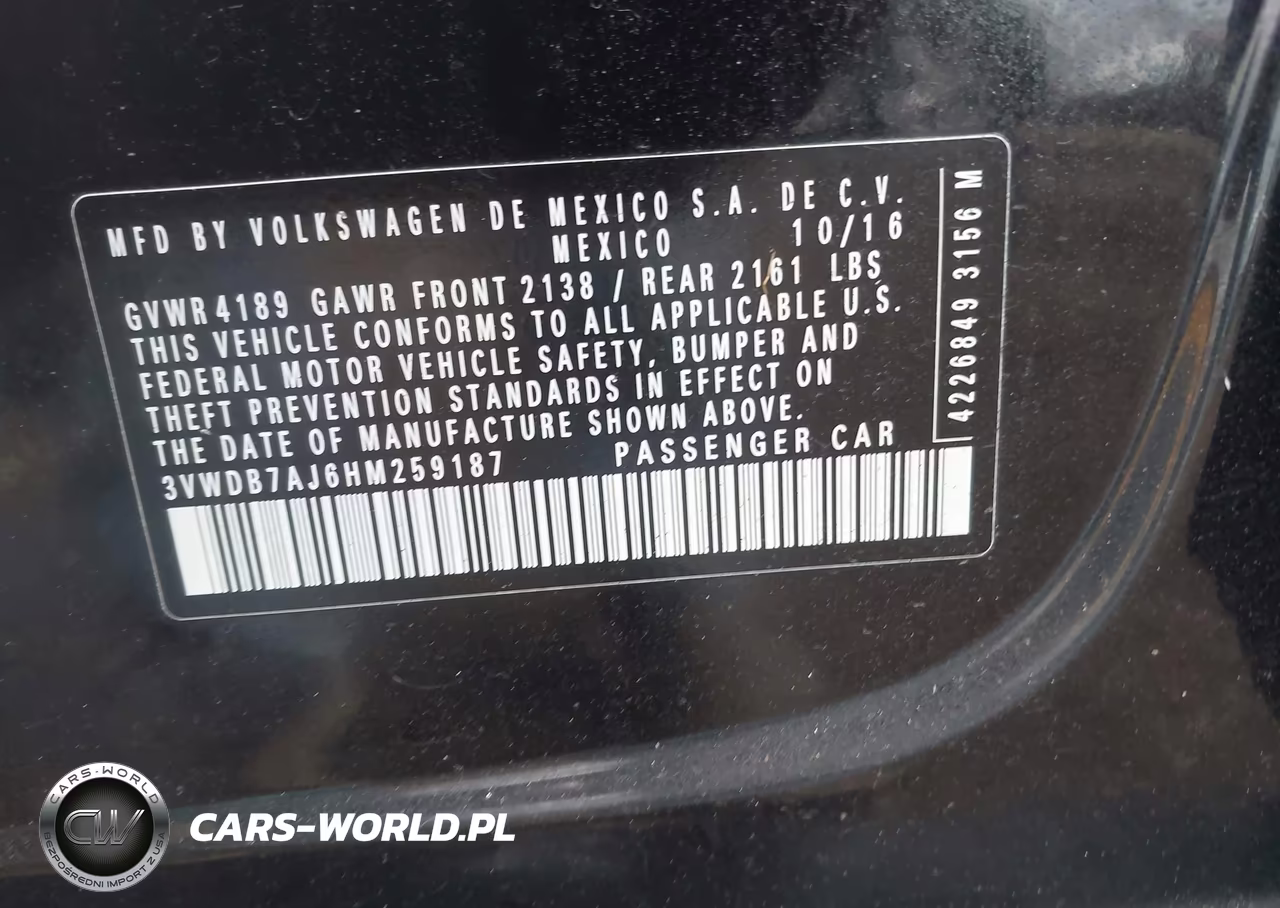 2017 Volkswagen Jetta 1.4T Se VIN:3VWDB7AJ6HM259187 - 9