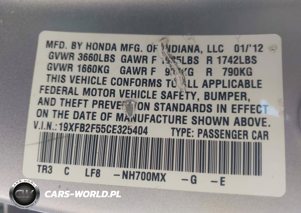 2012 Honda Civic Lx VIN:19XFB2F55CE325404 - 9