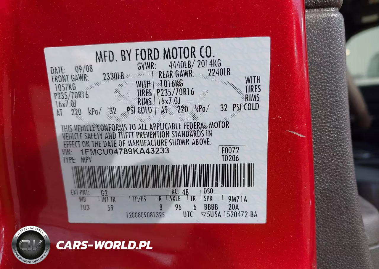2009 Ford Escape Limited VIN:1FMCU04789KA43233 - 9