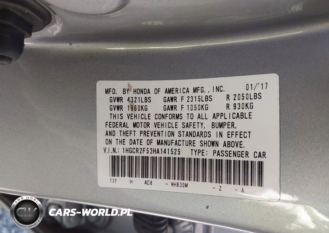 2017 Honda Accord Sport VIN:1HGCR2F53HA141525 - 9