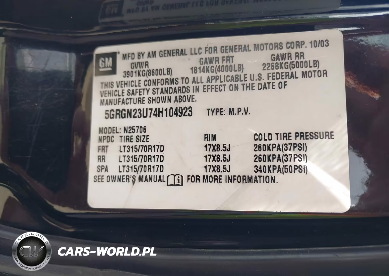 2004 Hummer H2 VIN:5GRGN23U74H104923 - 9