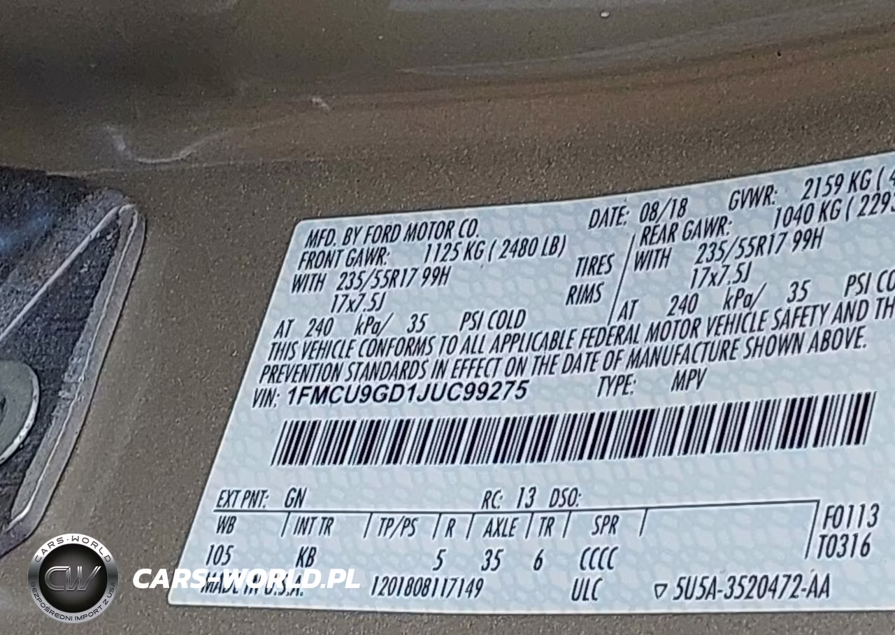2018 Ford Escape Se VIN:1FMCU9GD1JUC99275 - 9