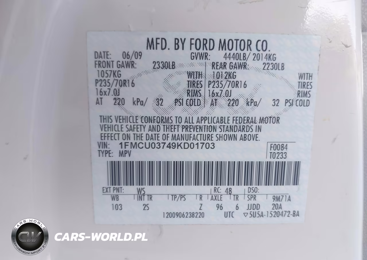 2009 Ford Escape Xlt VIN:1FMCU03749KD01703 - 9