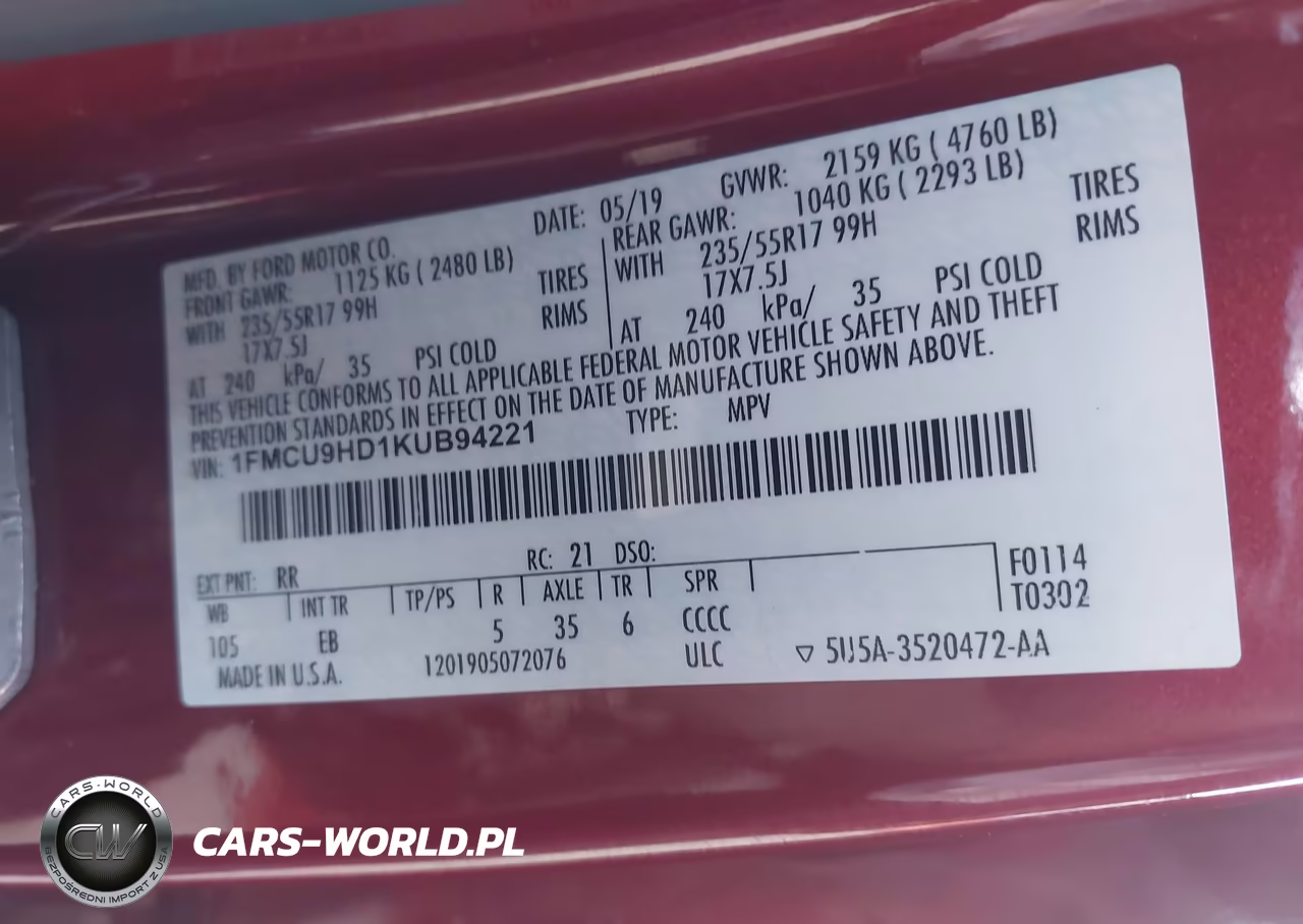 2019 Ford Escape Sel VIN:1FMCU9HD1KUB94221 - 9