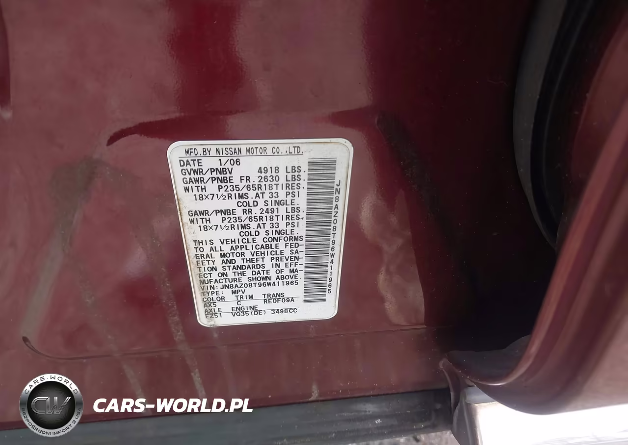 2006 Nissan Murano Sl VIN:JN8AZ08T96W411965 - 9
