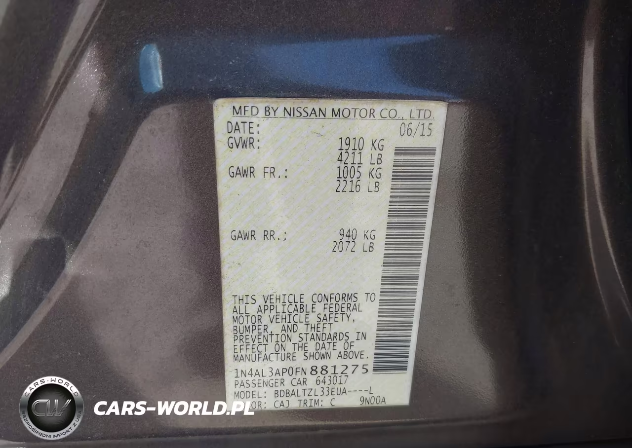 2015 Nissan Altima 2.5 Sl VIN:1N4AL3AP0FN881275 - 9