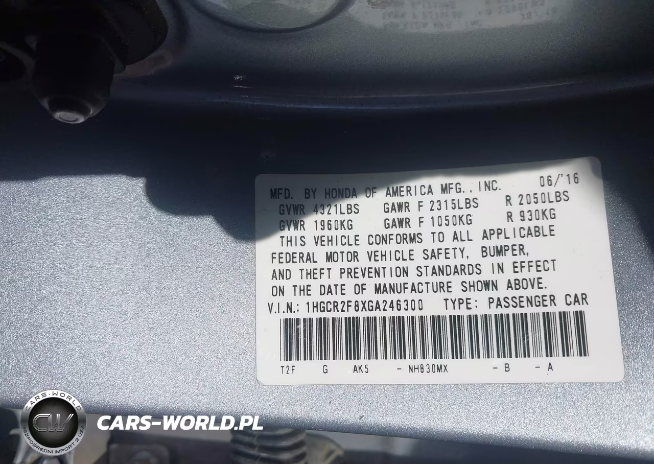 2016 Honda Accord Ex-L VIN:1HGCR2F8XGA246300 - 9