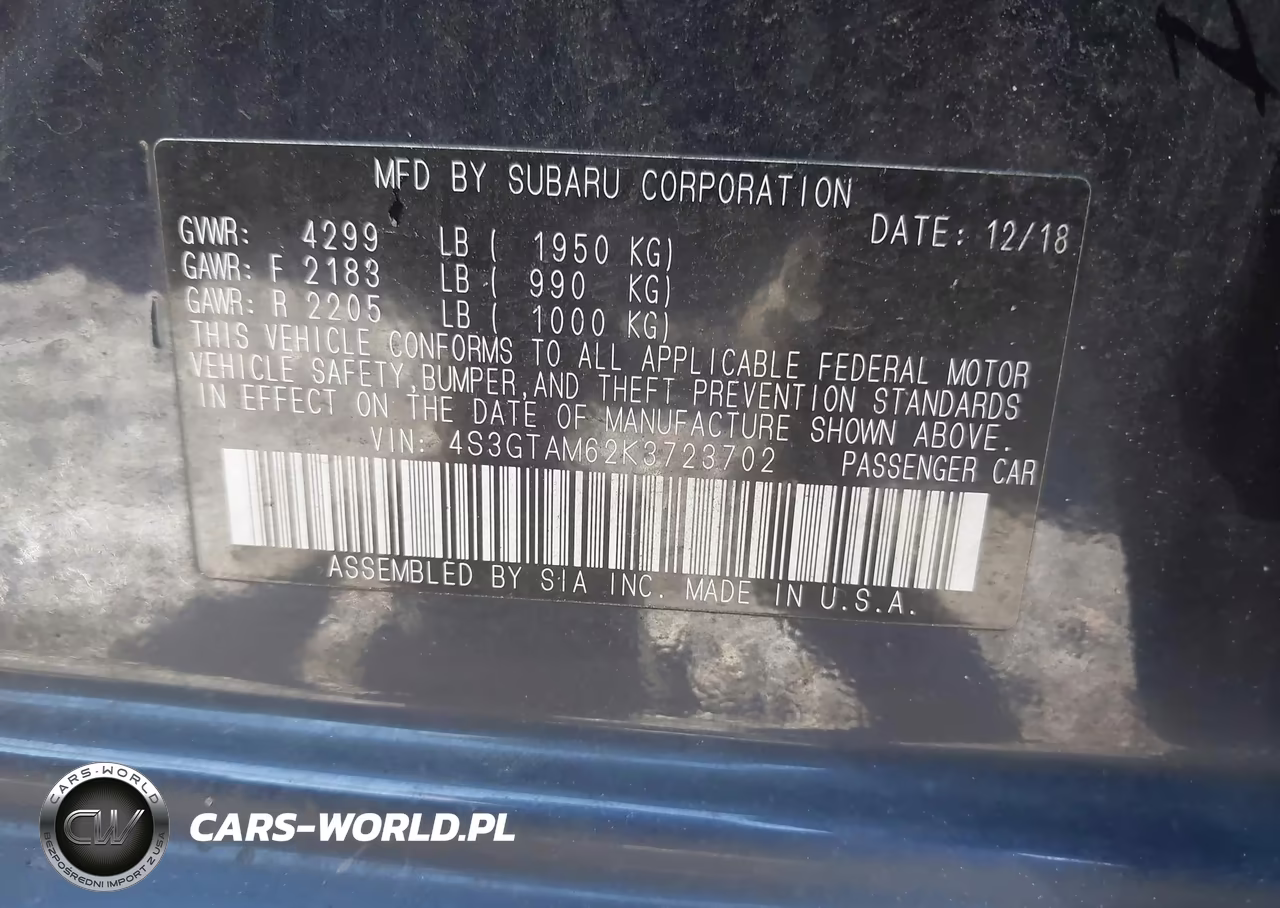 2019 Subaru Impreza 2.0I Sport VIN:4S3GTAM62K3723702 - 9