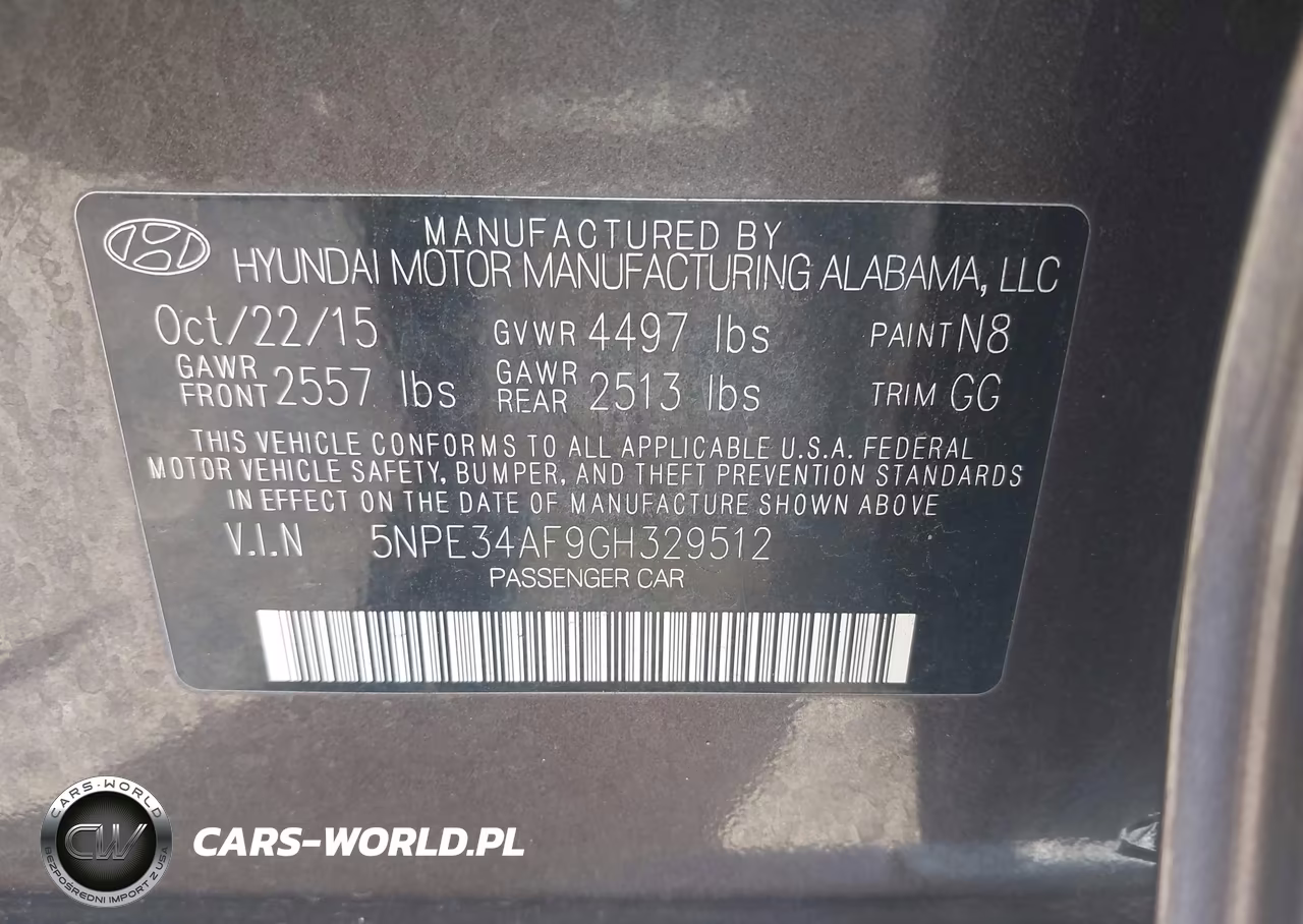 HYUNDAI SONATA VIN:5NPE34AF9GH329512 - 9