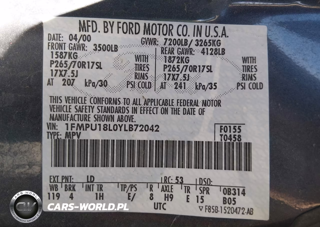 2000 Ford Expedition Eddie Bauer VIN:1FMPU18L0YLB72042 - 9