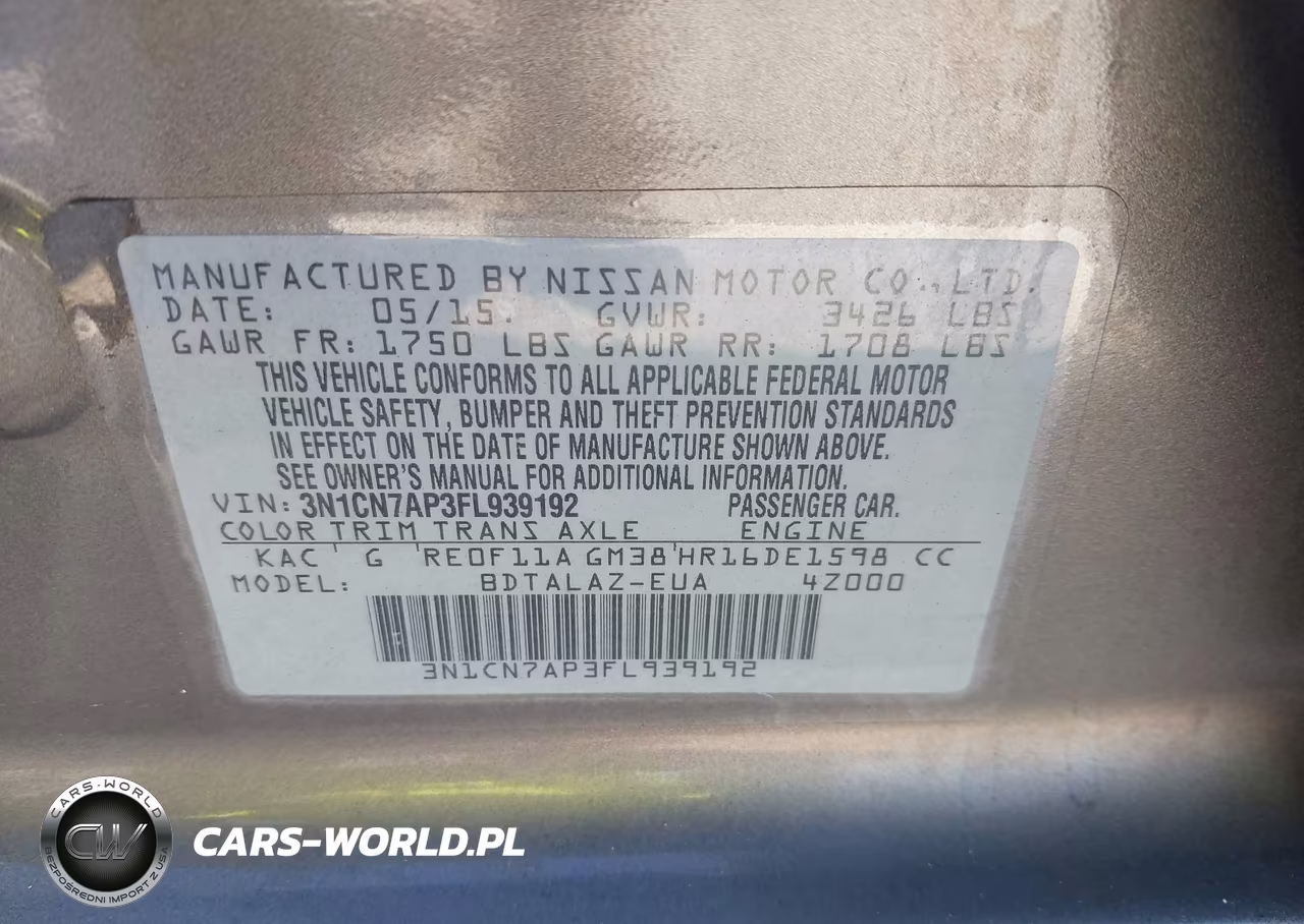2015 Nissan Versa 1.6 S+ VIN:3N1CN7AP3FL939192 - 9