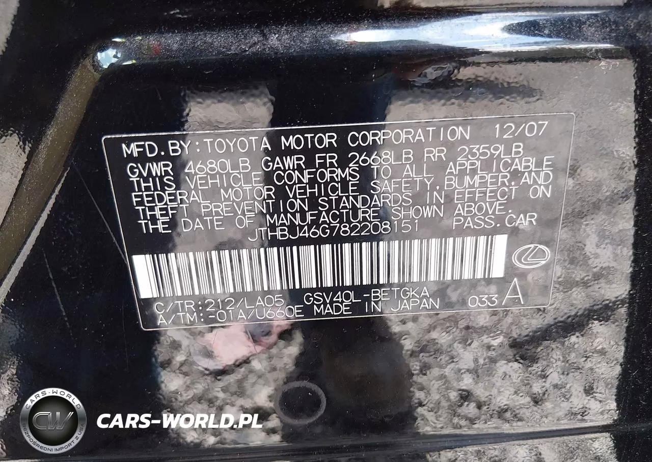 2008 Lexus Es 350 VIN:JTHBJ46G782208151 - 9