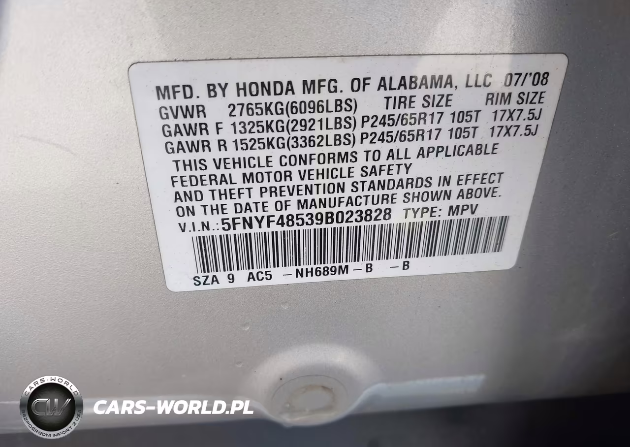 2009 Honda Pilot Ex-L VIN:5FNYF48539B023828 - 9