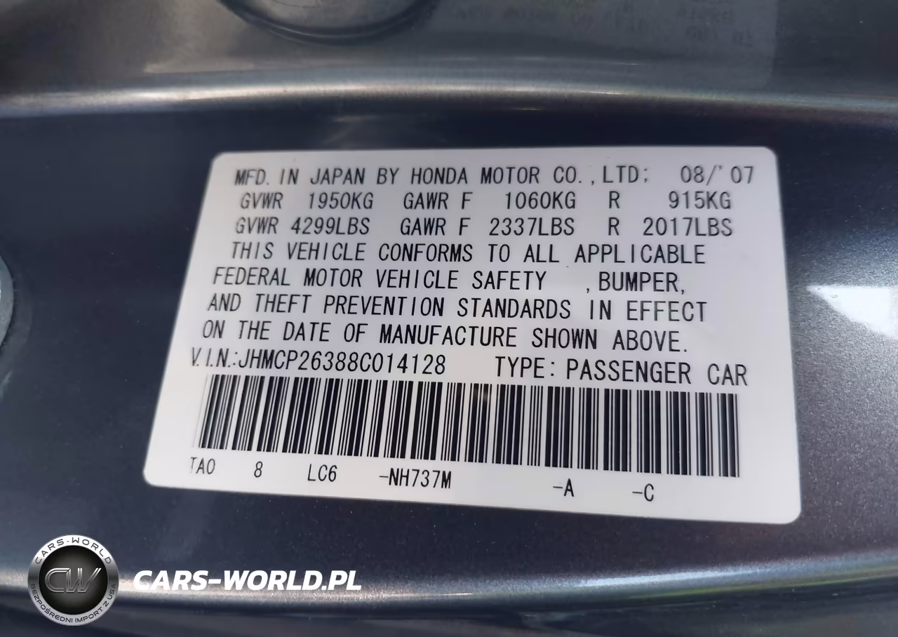 2008 Honda Accord 2.4 Lx VIN:JHMCP26388C014128 - 9