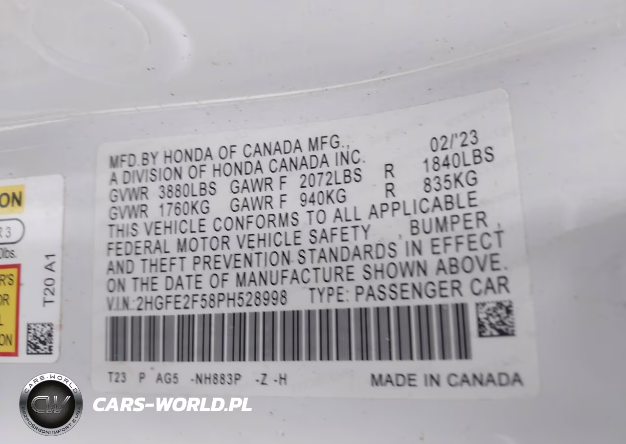 2023 Honda Civic Sport VIN:2HGFE2F58PH528998 - 9