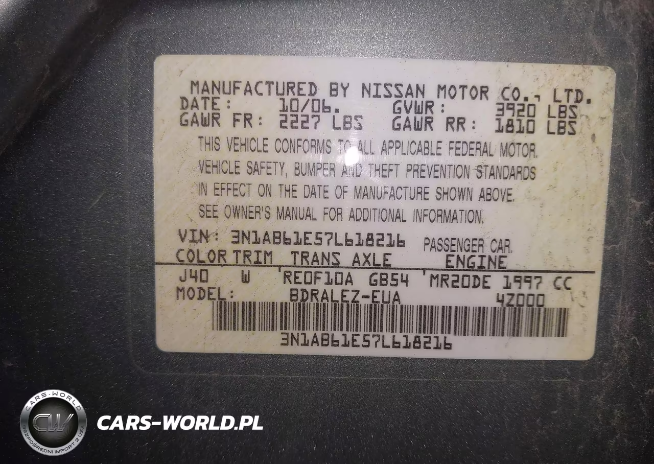 2007 Nissan Sentra 2.0S VIN:3N1AB61E57L618216 - 9
