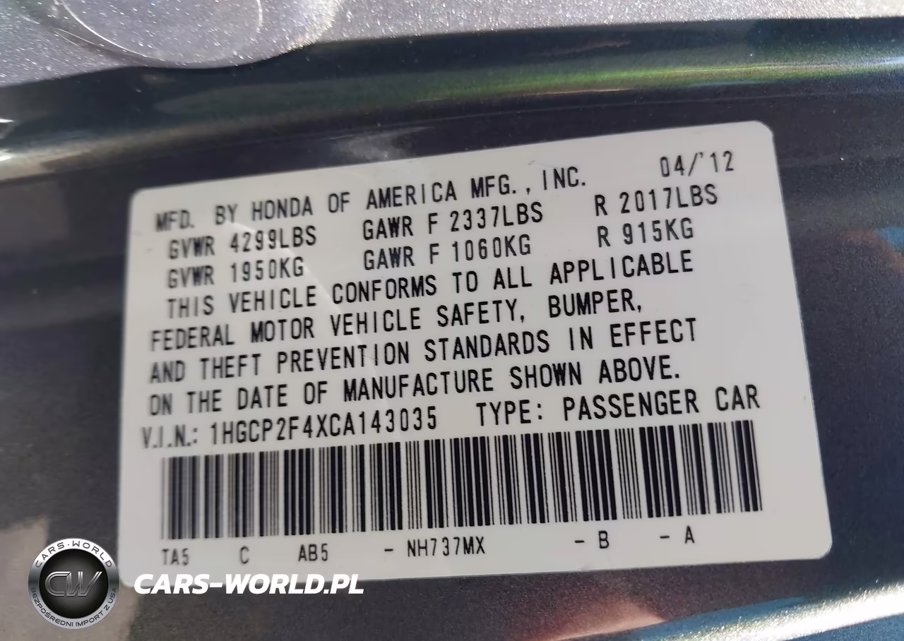 2012 Honda Accord 2.4 Lx-P VIN:1HGCP2F4XCA143035 - 9