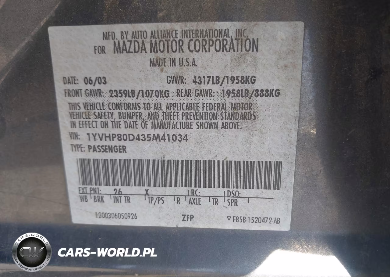 2003 Mazda Mazda6 S VIN:1YVHP80D435M41034 - 9