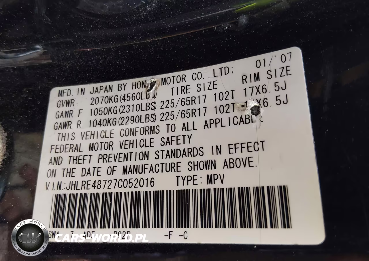 2007 Honda Cr-V Ex-L VIN:JHLRE48727C052016 - 9