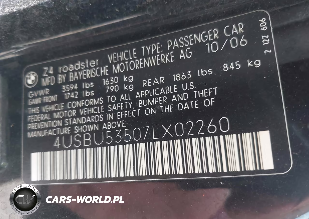2007 BMW Z4 3.0Si VIN:4USBU53507LX02260 - 9