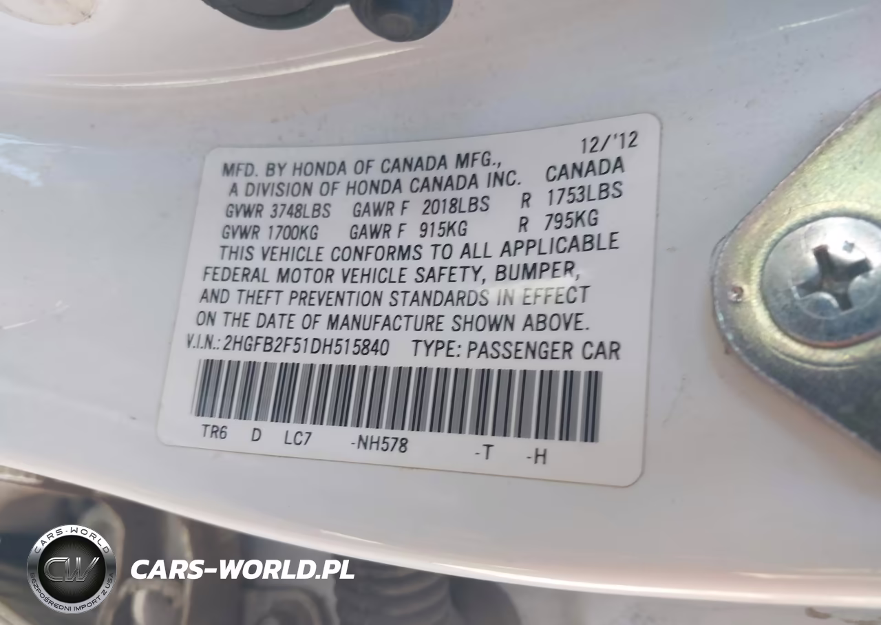2013 Honda Civic Lx VIN:2HGFB2F51DH515840 - 9