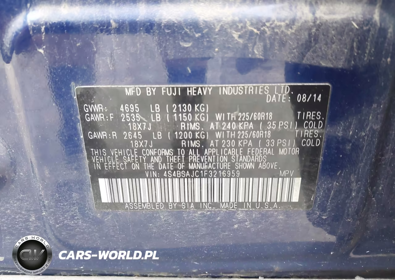 2015 Subaru Outback 2.5I Limited VIN:4S4BSAJC1F3216959 - 9