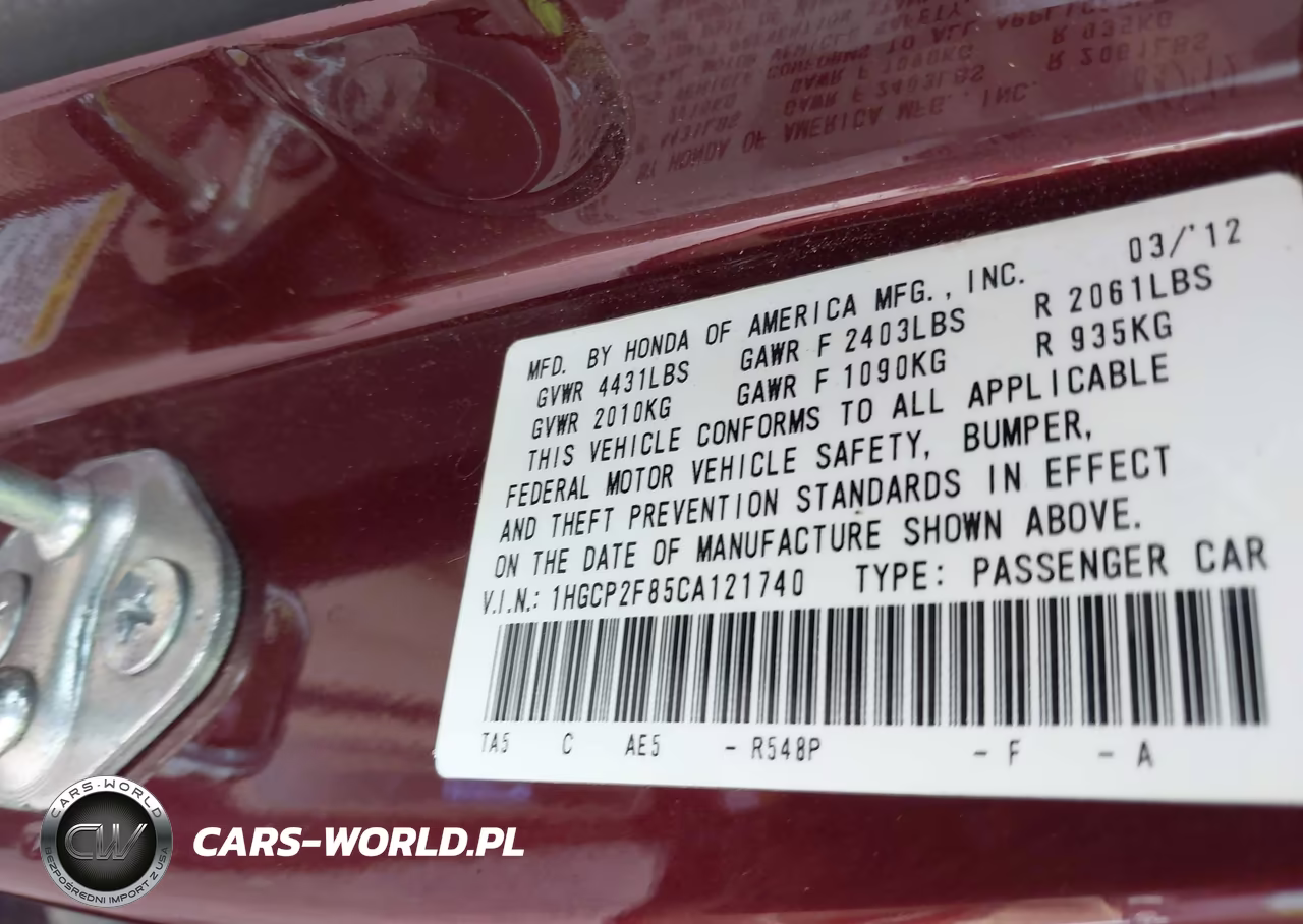 2012 Honda Accord 2.4 Ex-L VIN:1HGCP2F85CA121740 - 9