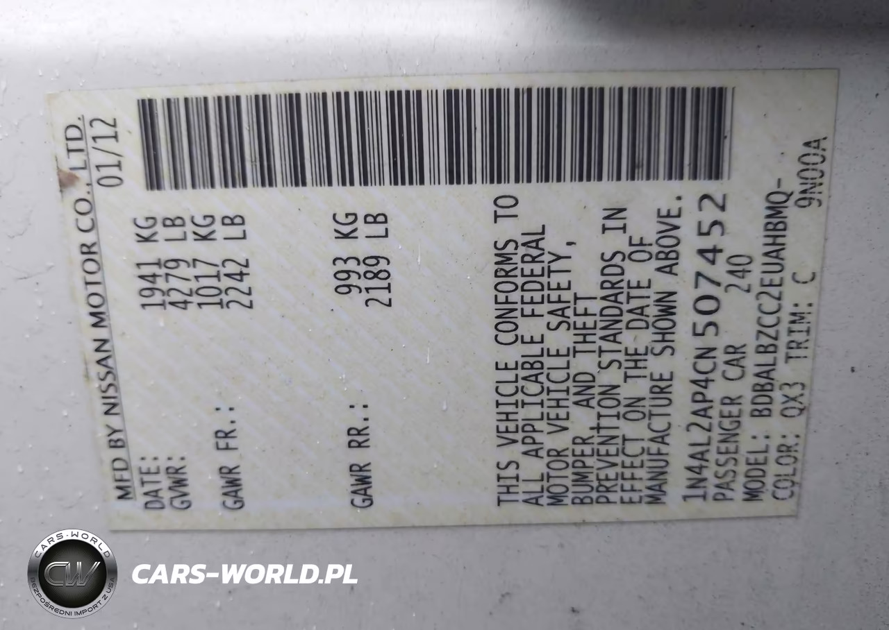 2012 Nissan Altima 2.5 S VIN:1N4AL2AP4CN507452 - 9