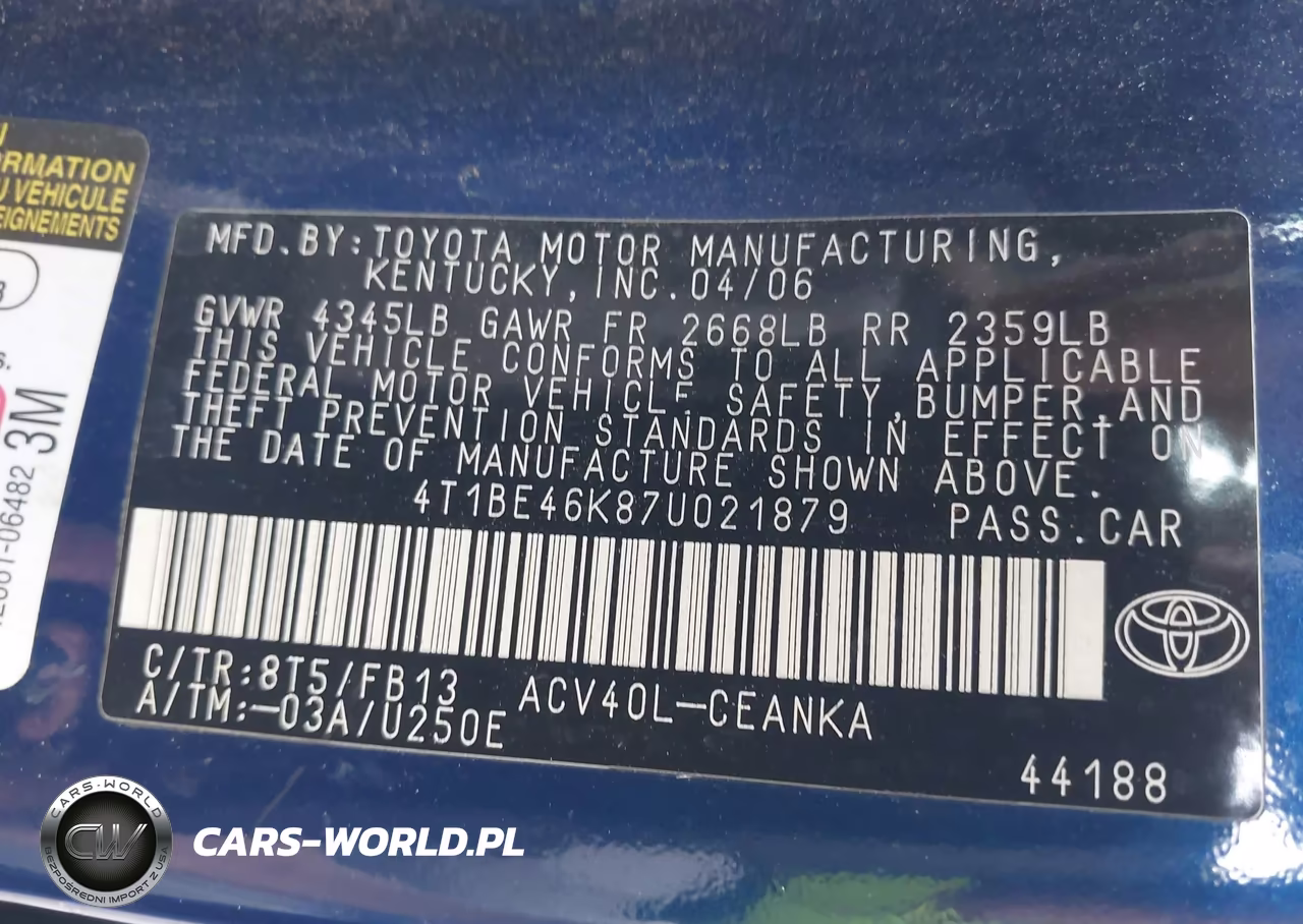 2007 Toyota Camry Le VIN:4T1BE46K87U021879 - 9