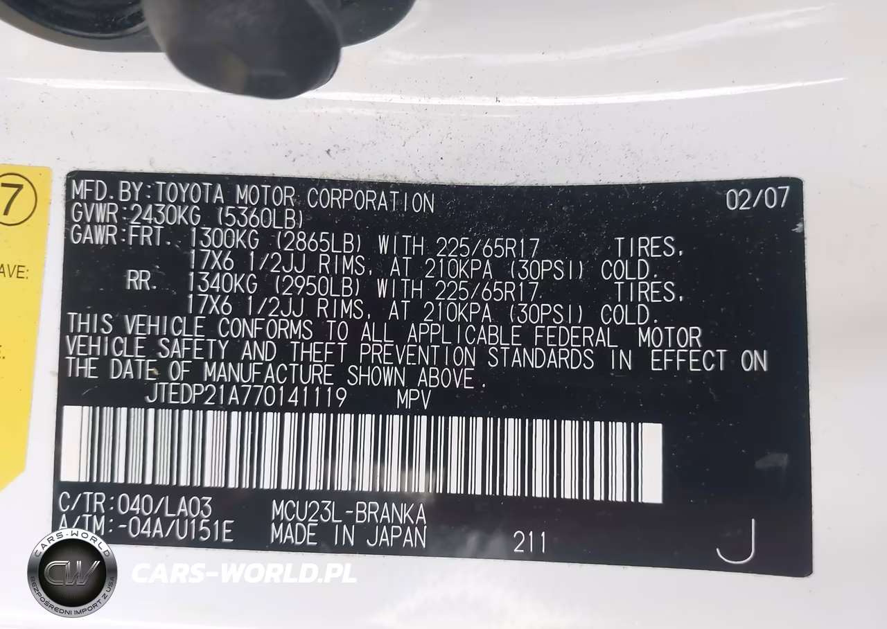2007 Toyota Highlander Sport VIN:JTEDP21A770141119 - 9