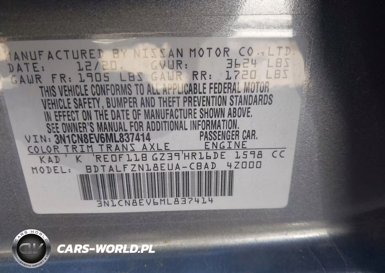 2021 Nissan Versa Sv VIN:3N1CN8EV6ML837414 - 9