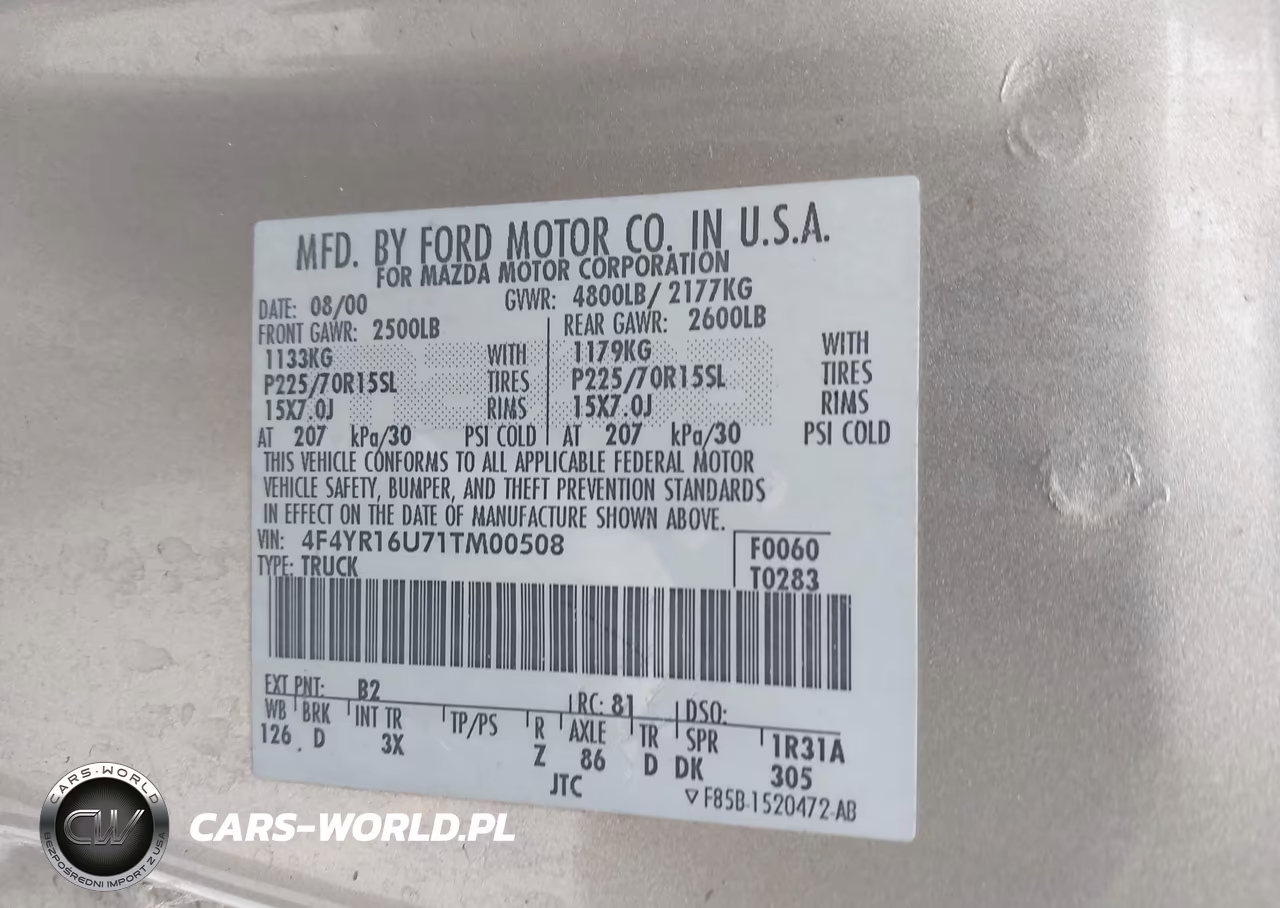 2001 Mazda B3000 Ds-Se VIN:4F4YR16U71TM00508 - 9