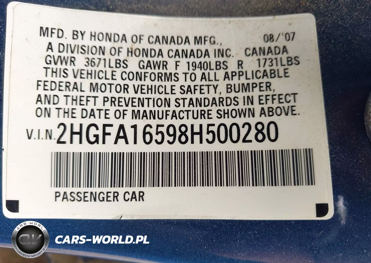 2008 Honda Civic Lx VIN:2HGFA16598H500280 - 9