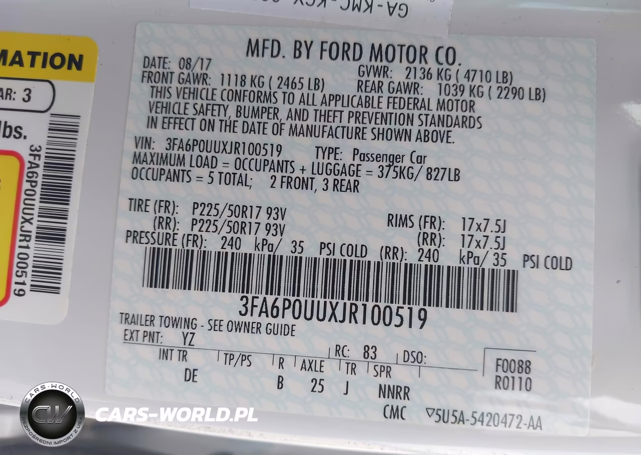 2018 Ford Fusion Hybrid S VIN:3FA6P0UUXJR100519 - 9