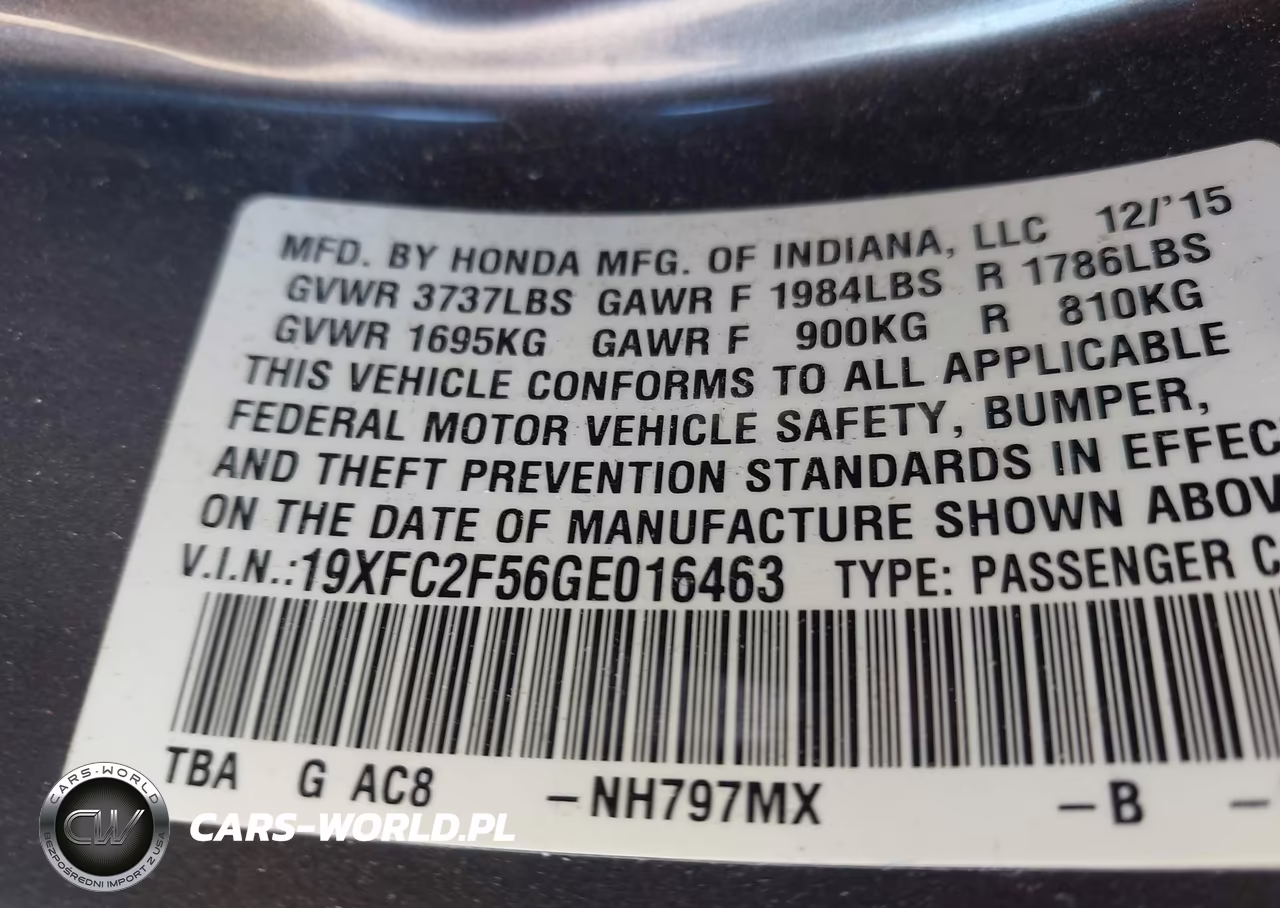 2016 Honda Civic Lx VIN:19XFC2F56GE016463 - 9