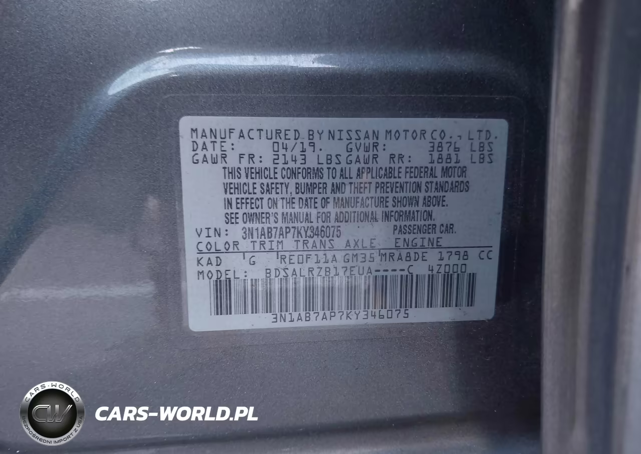2019 Nissan Sentra Sr VIN:3N1AB7AP7KY346075 - 9
